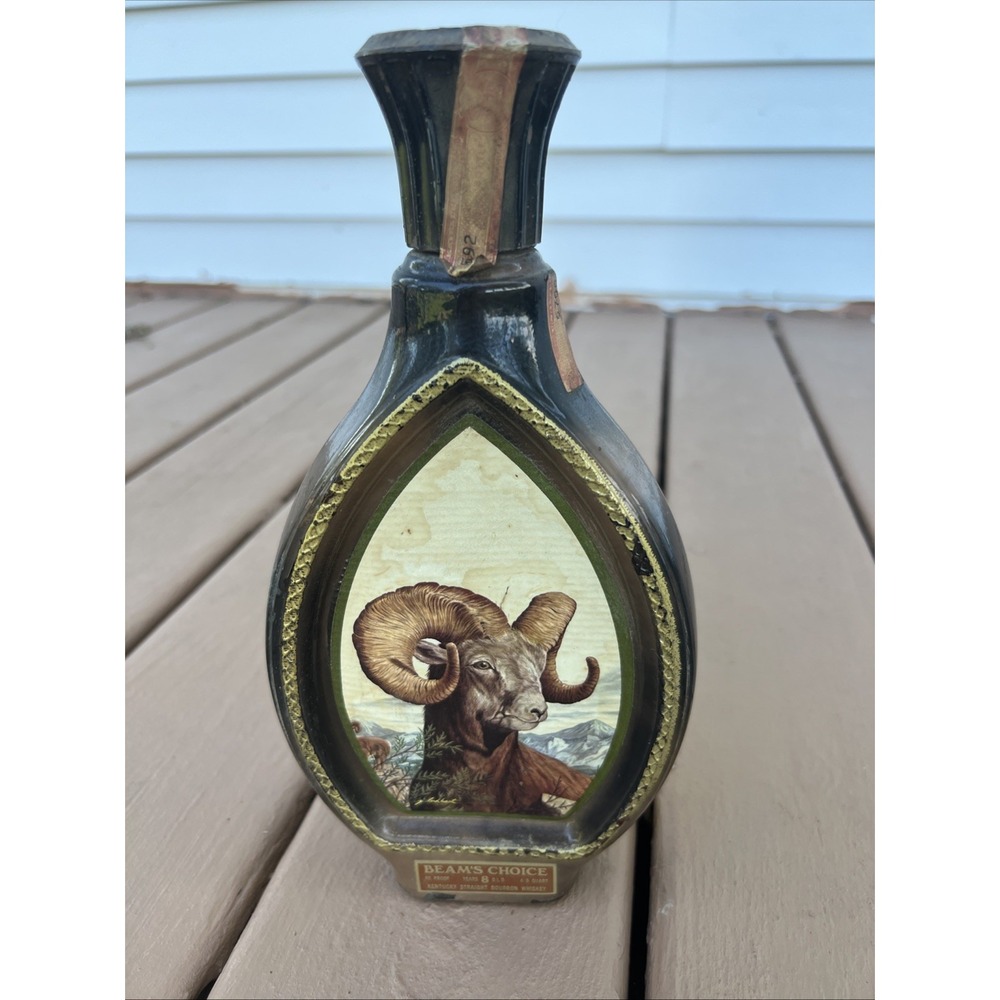 Vintage 1976 Beam's Choice Whiskey Bottle Decanter Bighorn Sheep Ram Empty